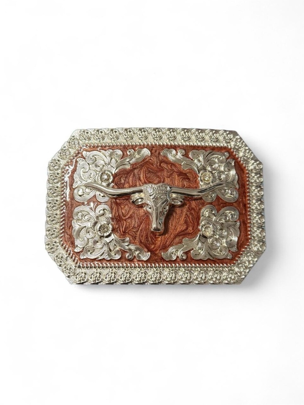 Western Longhorn Buckle - Copper and Silver